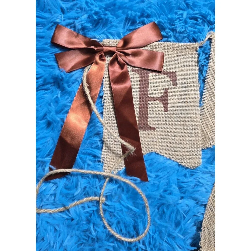 Rustic Burlap FriendsGiving Party Banner Garland Letter Twine Brown Satin Bows